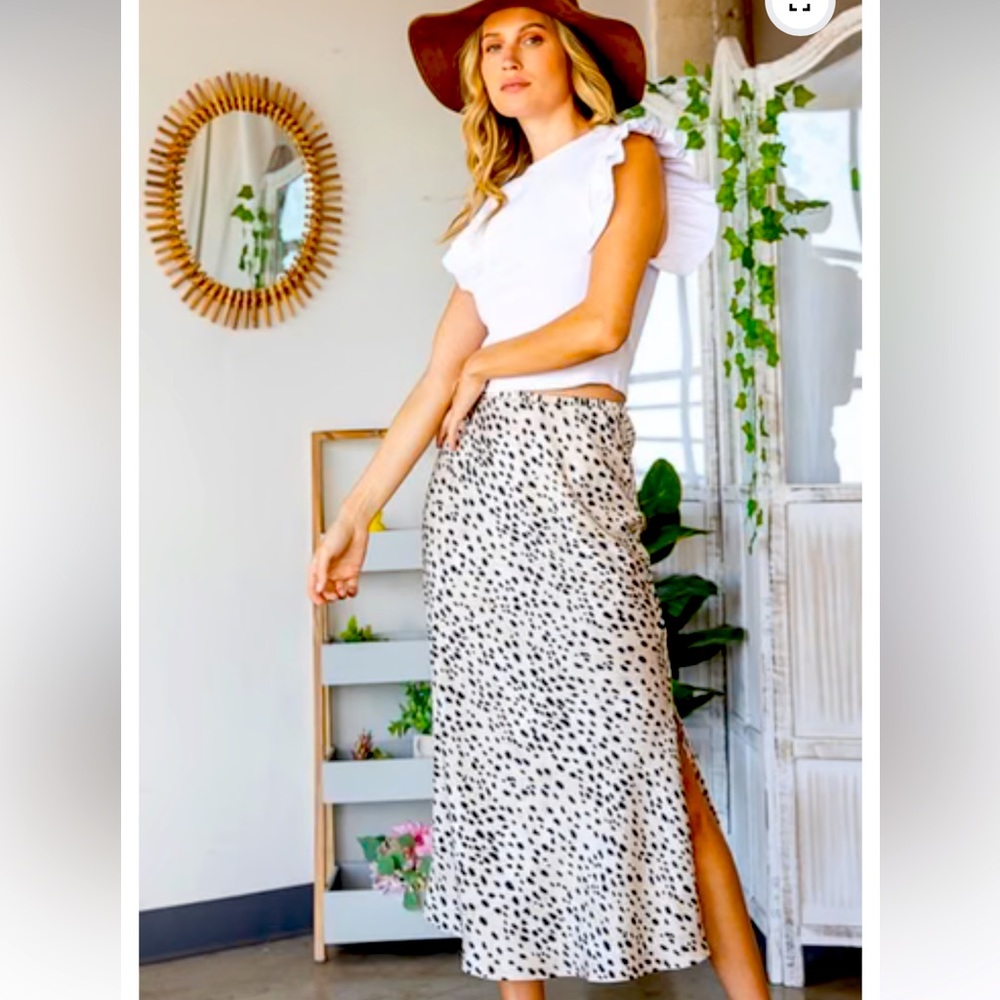 Animal Print Satin Midi Skirt